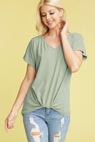 PLUS SIZE V-NECK KNOTTED HEM-SAGE