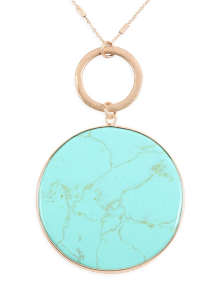 NATURAL STONE DISC PENDANT NECKLACE-TURQUOISE